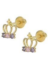little handsome crown yellow gold screw-back baby earrings 